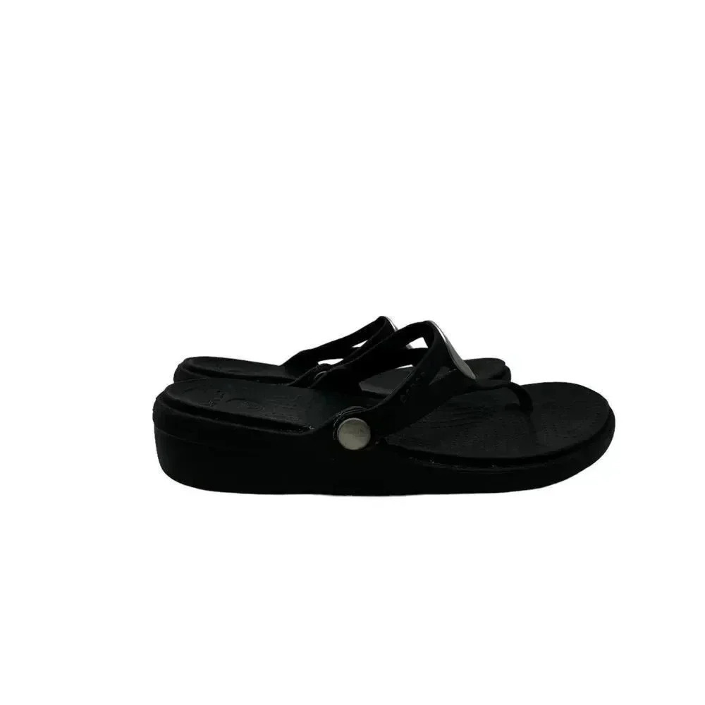 Crocs Women's size 10 Sanrah  Metallic o-ring Wedge Flip black &silver - Picture 4 of 8